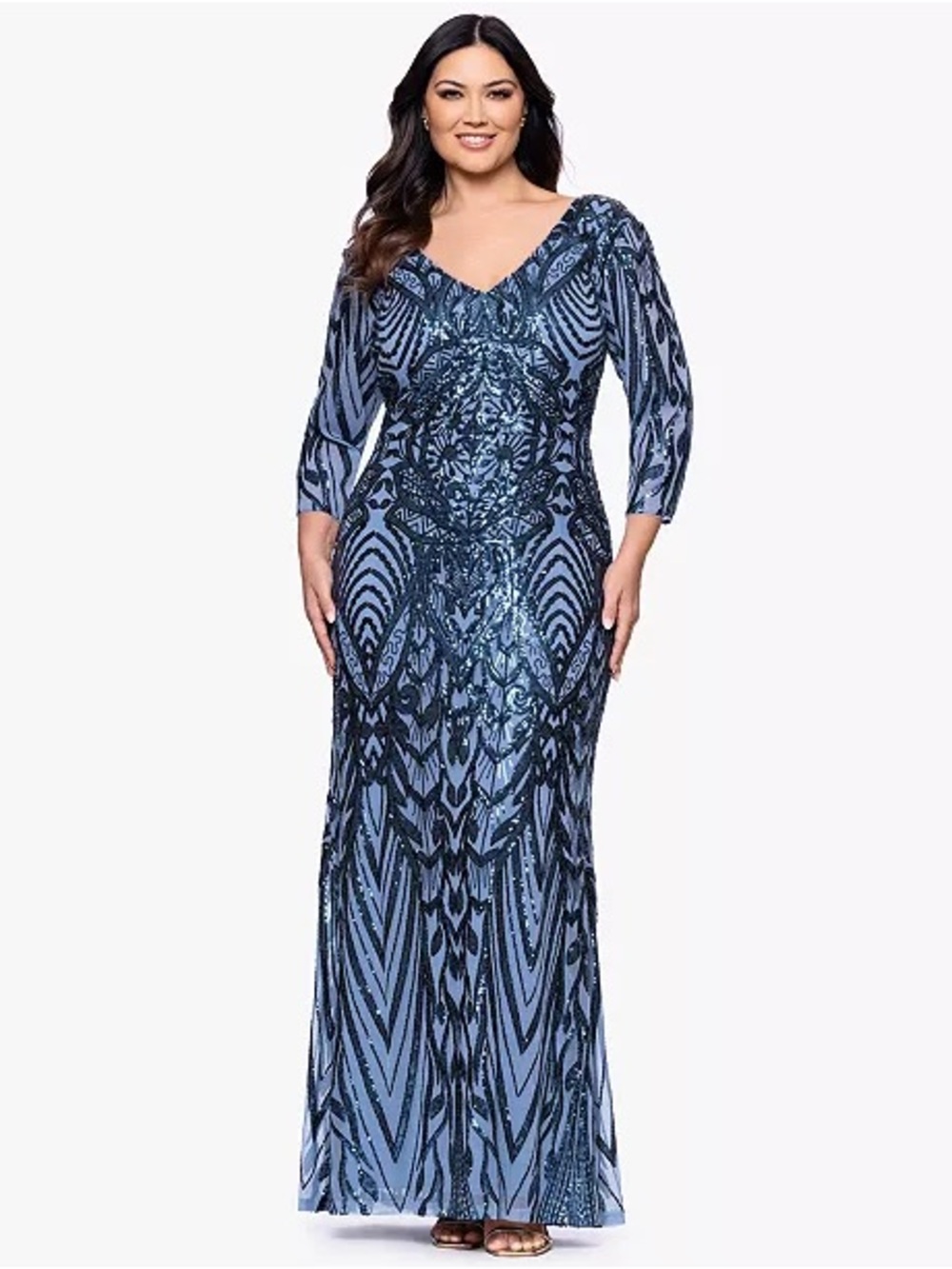 Betsy & Adam Plus Size Sequin Detail Sheath Long Dress